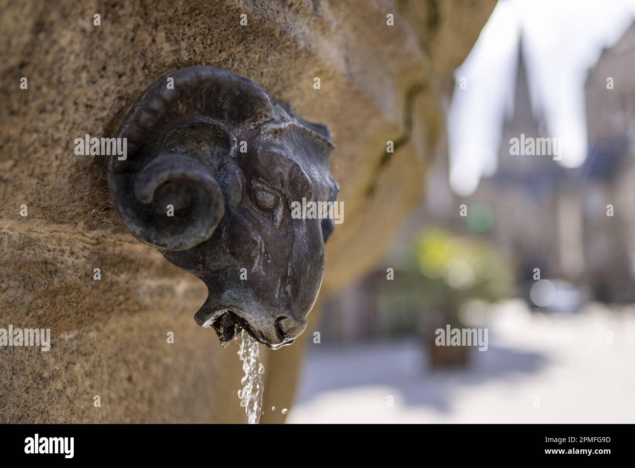 Francia, Cotes d'Armor, Guingamp, particolare della Fontana Plomee sulla piazza centrale Foto Stock