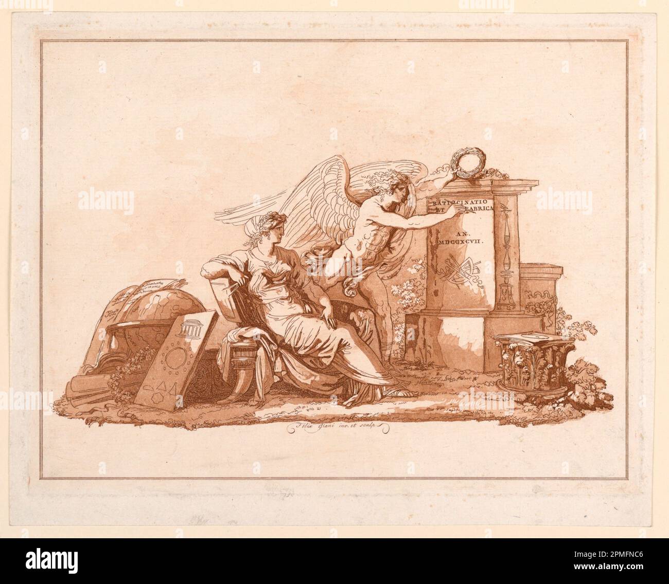 Stampa, incisione con acquatinta: Architettura; Felice Giani (italiano, 1758–1823); Italia; incisione a mano con acquatinta su carta Foto Stock