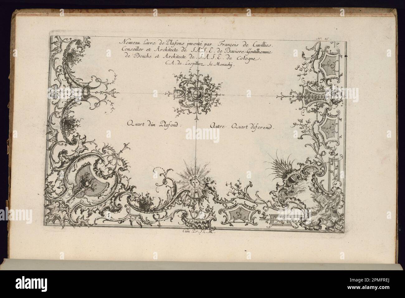 Bound Print, Title Page; Designed by Francois de Cuvilliés the Elder (Belga, Germania attiva, 1695 - 1768); Print Maker: Carl Albert von Lespilliez (tedesco, 1723 - 1796); Germania; incisione e incisione su carta; 18,2 x 27 cm (7 3/16 x 10 5/8 pollici) Foto Stock