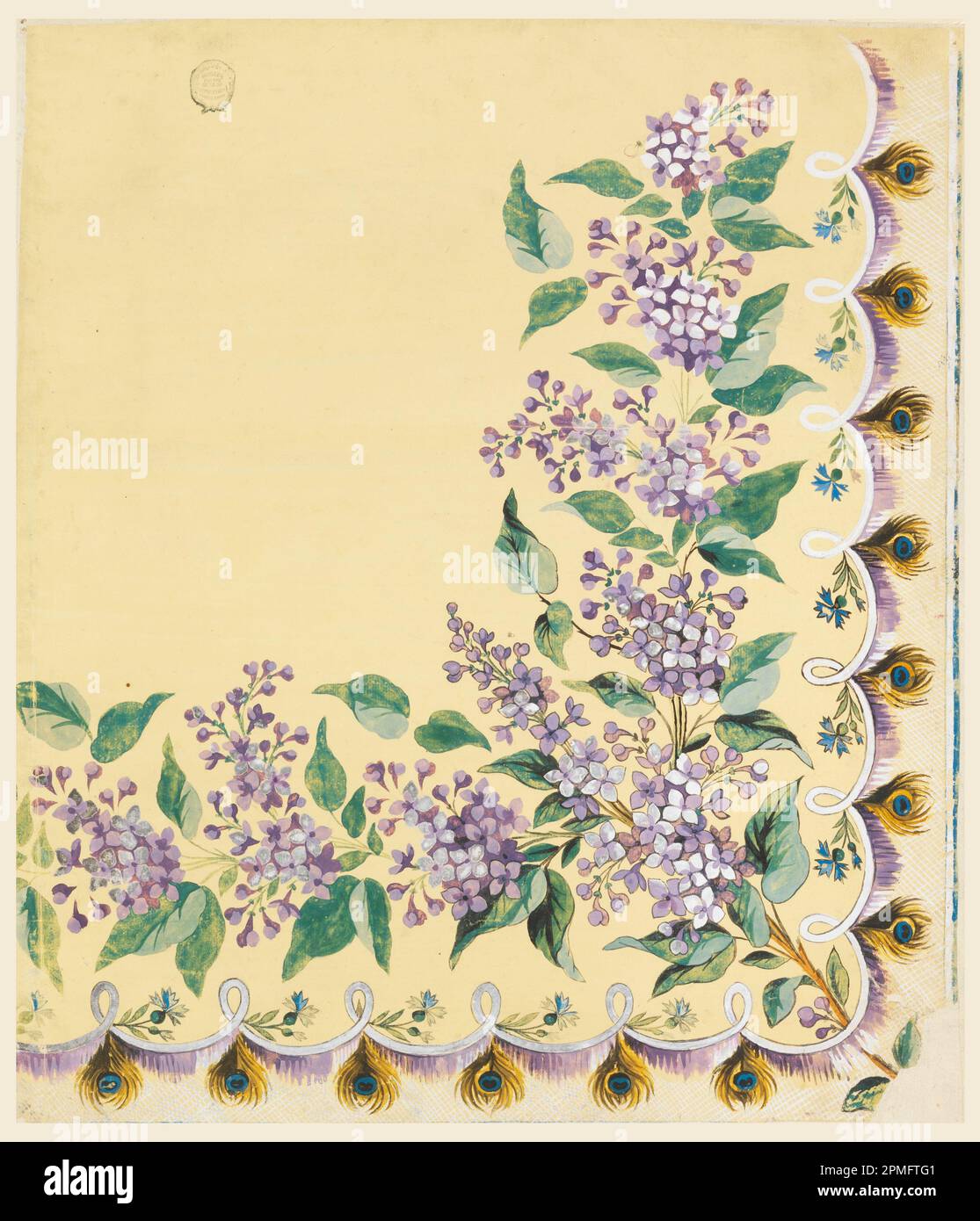Disegno, progetto per fregio da tappezzeria; Francia; penna e inchiostro, pennello e gouache, bianco ossidato su carta; 23,1 x 31,6 cm (9 1/8 x 12 7/16 in.) Foto Stock