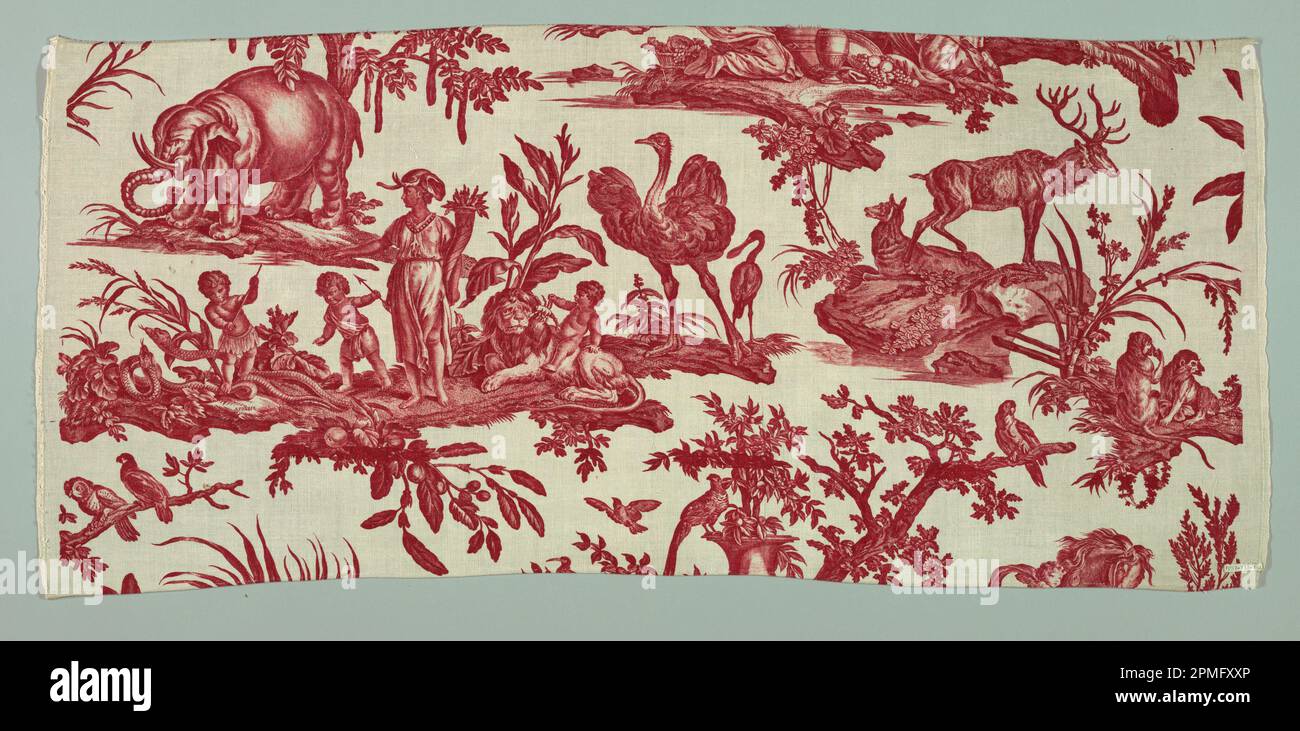Tessile (Francia); progettato da Jean-Baptiste Huët (1745 – 1811); cotone; a) L x L: 44,5 x 101,5 cm (17 1/2 x 39 15/16 pollici) b) L x P: 42 x 51 cm (16 9/16 x 20 1/16 pollici) Foto Stock