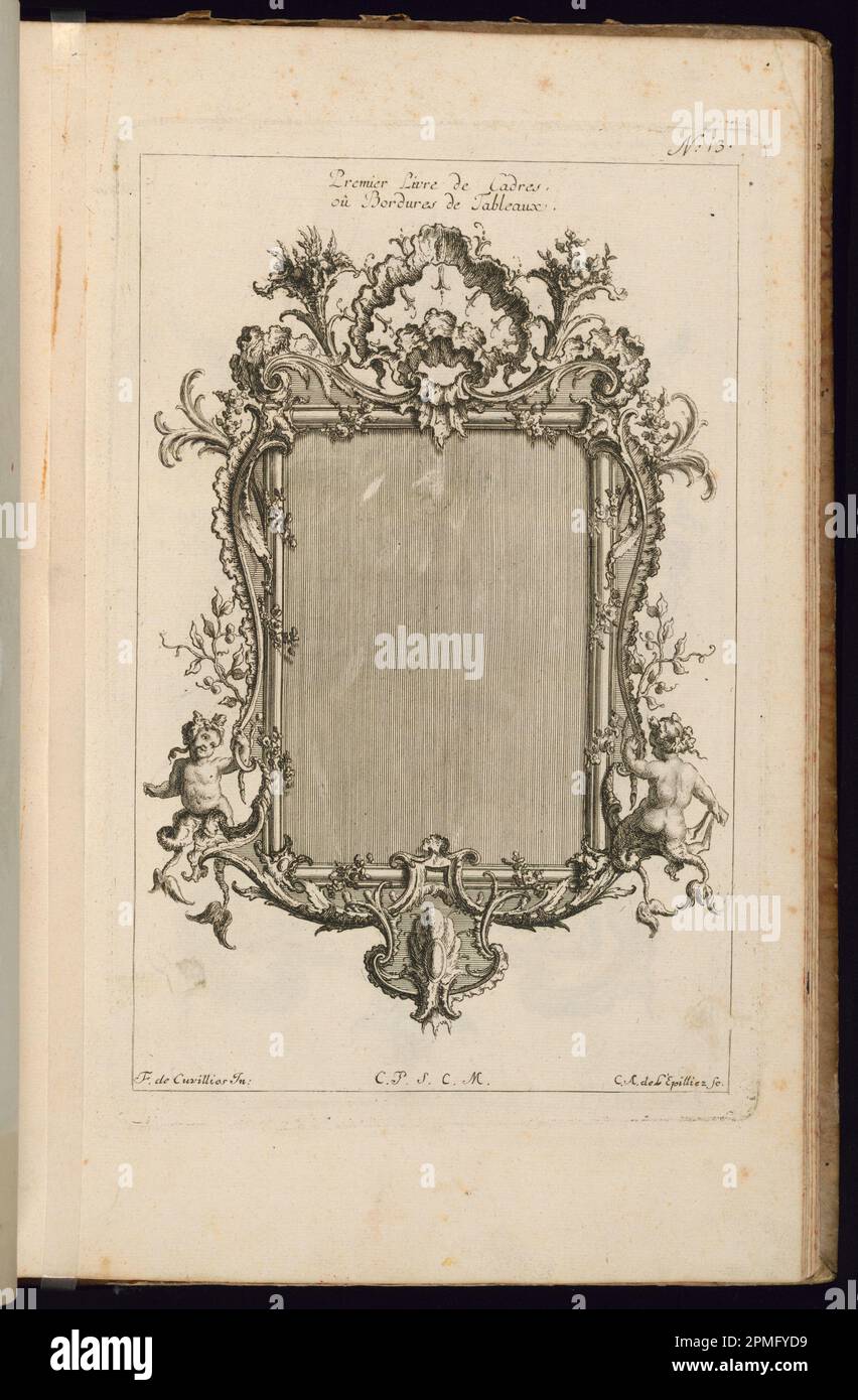 Bound Print, Title Page; Designed by Francois de Cuvilliés the Elder (Belga, Germania attiva, 1695 - 1768); Print Maker: Carl Albert von Lespilliez (tedesco, 1723 - 1796); Germania; incisione e incisione su carta; 27,9 x 18 cm (11 x 7 1/16 pollici) Foto Stock