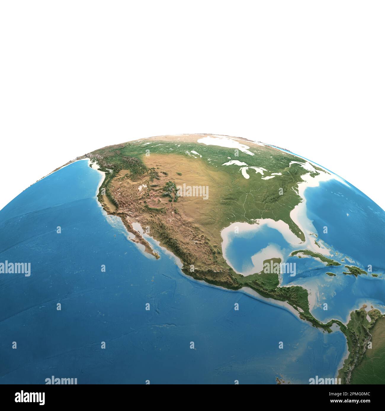 Vista satellitare ad alta risoluzione del pianeta Terra, focalizzata su Nord America, America Centrale e Isole Caraibi - elementi forniti dalla NASA Foto Stock