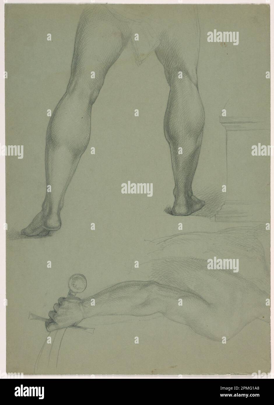 Disegno, due studi anatomici parziali; Daniel Huntington (americano, 1816–1906); USA; grafite su carta verde; 35,5 x 25,3 cm (14 x 9 15/16 in.); Bequest di Erskine Hewitt; 1942-50-319 Foto Stock