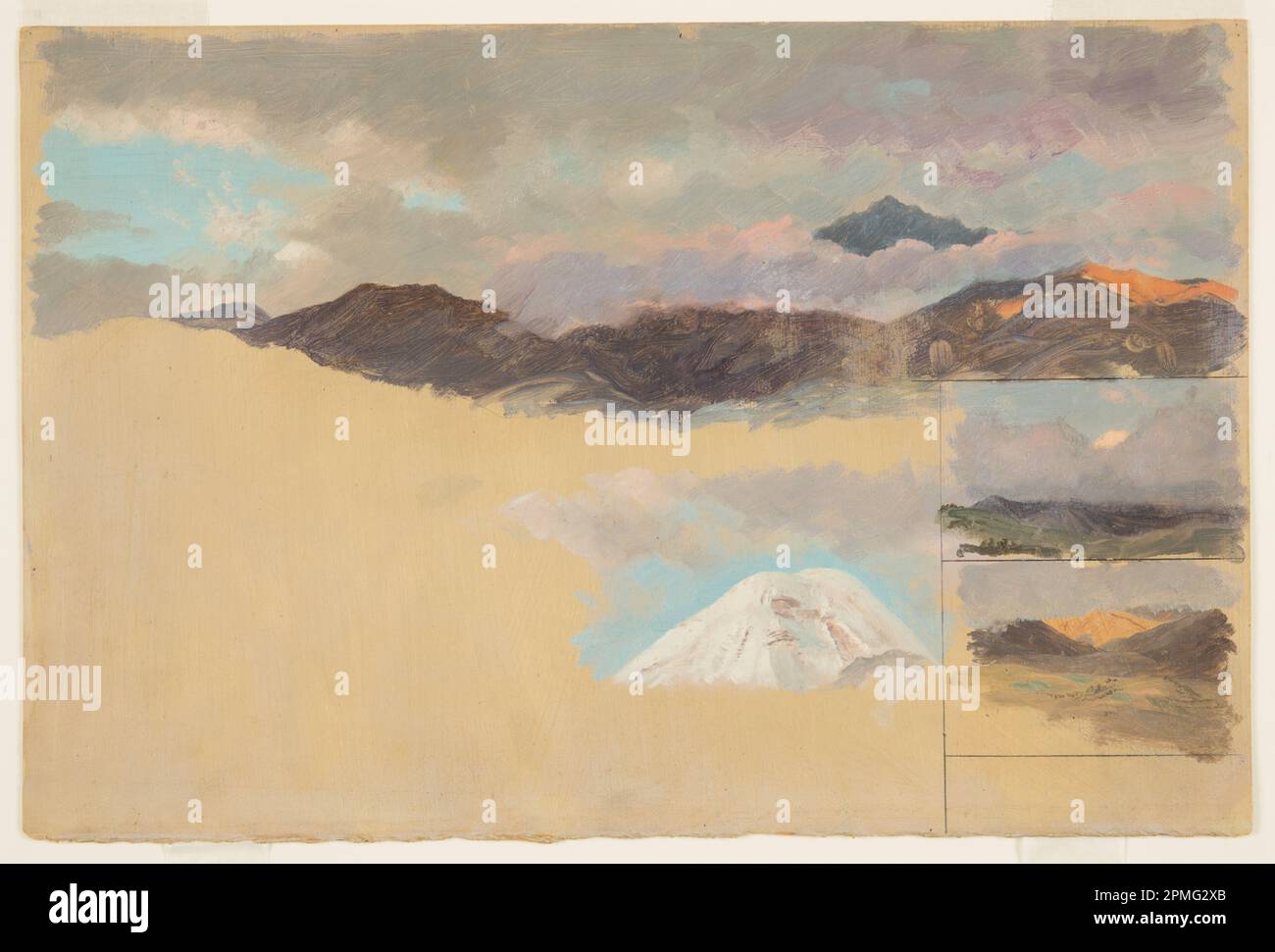 Disegno, Studi del Monte Chimborazo, Ecuador; Chiesa di Frederic Edwin (americana, 1826–1900); Ecuador; vernice a pennello e ad olio, grafite, su carta sottile laminata; 29,5 x 44,6 cm (11 5/8 x 17 9/16 pollici) Foto Stock