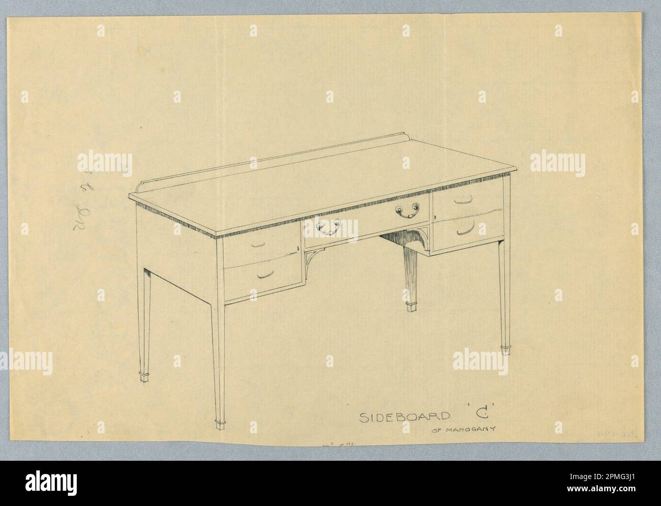 Disegno, disegno per sponda 'C' di Mahogany; disegnato da A.N. Davenport Co.; USA; grafite su carta crema sottile; 18,7 x 27,6 cm (7 3/8 x 10 7/8 pollici) Foto Stock