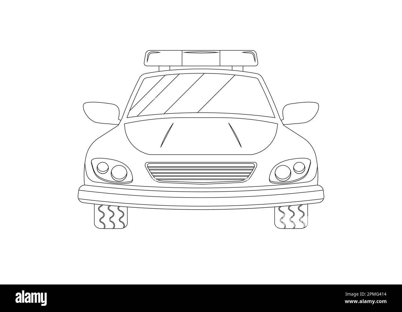 Nero e bianco Police Car Clipart. Colorazione pagina di Police Car Illustrazione Vettoriale