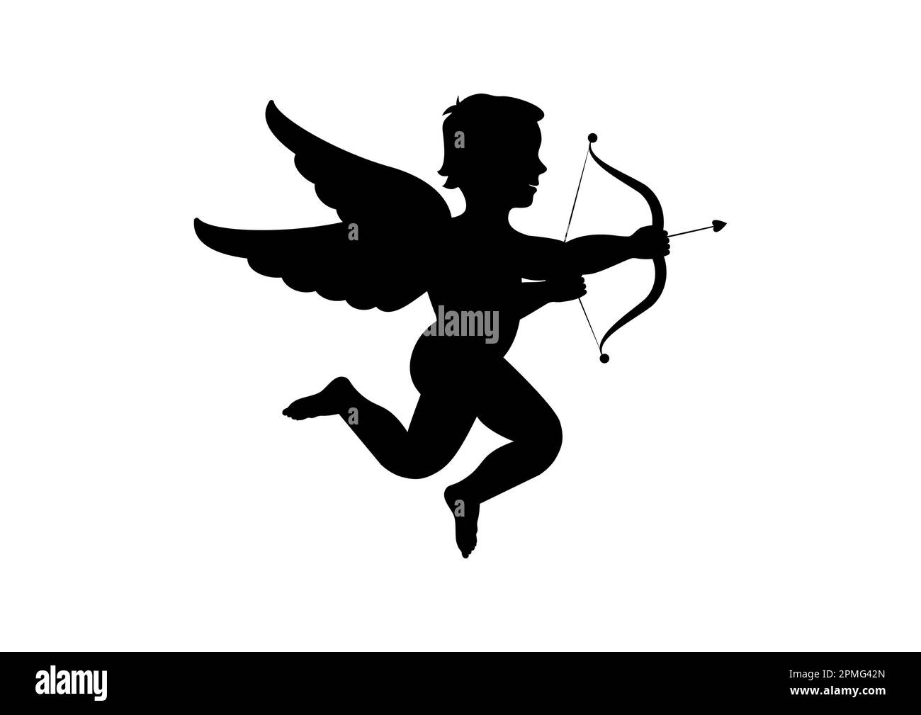 Bianco e nero Cupidon icona Flat Design isolato su sfondo bianco. Amore Cupido Clipart Vector Illustrazione Vettoriale