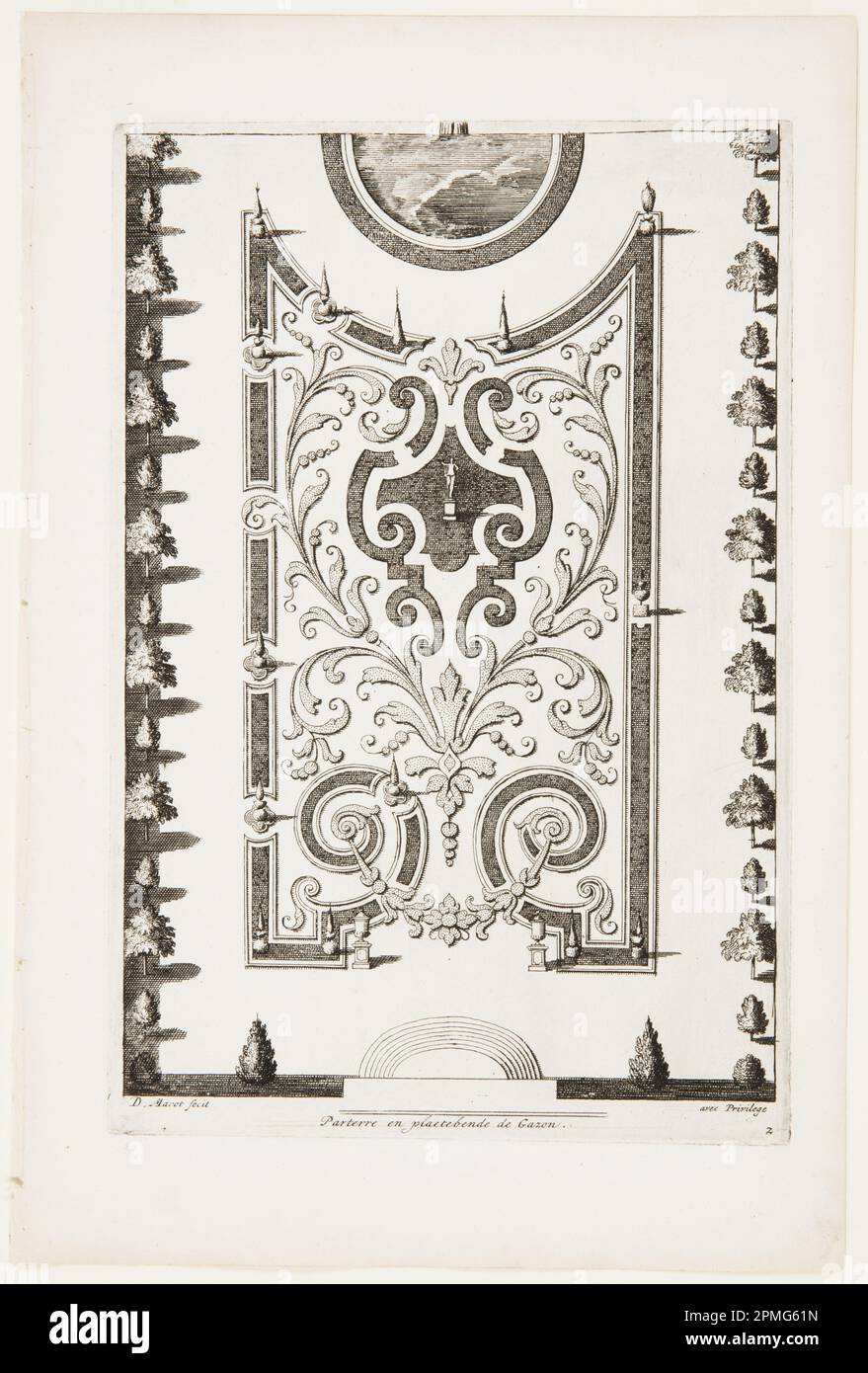 Print, Parterre en platebende de Gazon (Letti da giardino piani con erba), in Nouveaux Livre de parterres contenant 24 pensséz diferantes (nuovo libro contenente 24 diverse varianti per i Letti da giardino); Designed by Daniel Marot (francese, attivo nei Paesi Bassi e in Inghilterra, 1661–1752); Netherlands; incisione e incisione su carta bianca; foglio: 35 x 23,5 cm (13 3/4 x 9 1/4 pollici) Platemark: 28,8 x 19,4 cm (11 5/16 x 7 5/8 pollici) Foto Stock Print, Parterre en platebende de Gazon (Letti da giardino piani con erba), in Nouveaux Livre de parterres contenant 24 pensséz diferantes (nuovo libro contenente 24 diverse varianti per i Letti da giardino); Designed by Daniel Marot (francese, attivo nei Paesi Bassi e in Inghilterra, 1661–1752); Netherlands; incisione e incisione su carta bianca; foglio: 35 x 23,5 cm (13 3/4 x 9 1/4 pollici) Platemark: 28,8 x 19,4 cm (11 5/16 x 7 5/8 pollici) Foto Stock