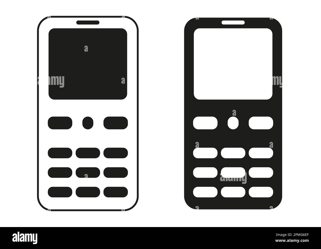Icona del telefono in bianco e nero Design piatto vettore Illustrazione Vettoriale