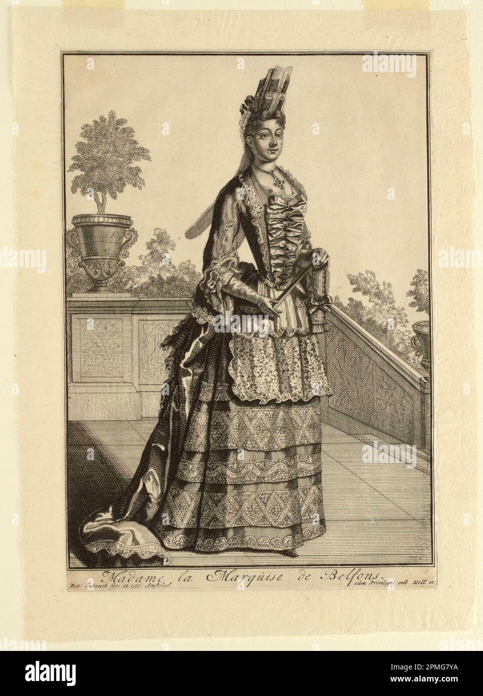 Stampa, Mme la Marquise de Belfons; Pieter Schenk (tedesco, 1660-1711); 1955-15-28 Foto Stock