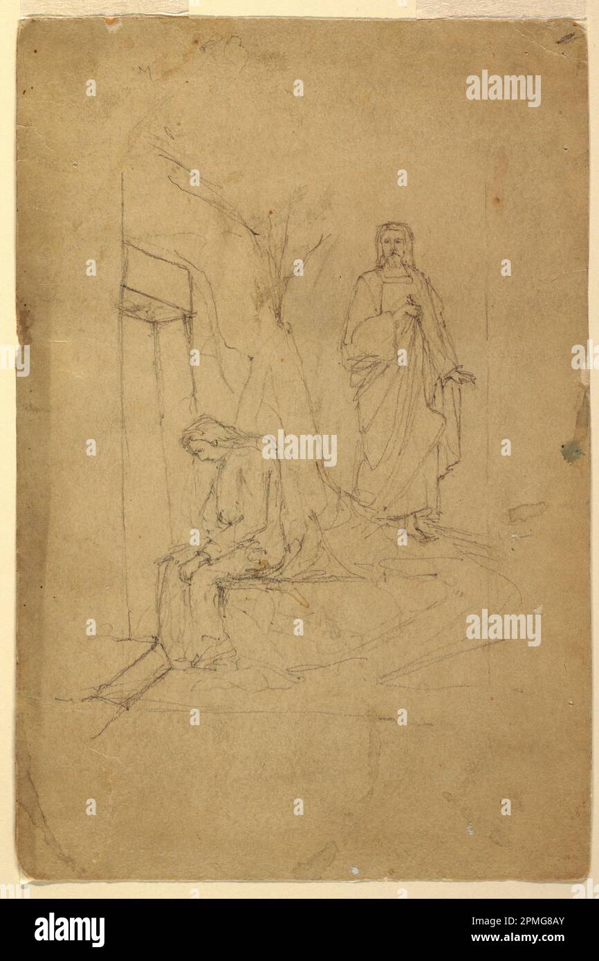Disegno, Cristo e la Maddalena; progettato da John C. Wolf; USA; grafite su carta marrone; tappetino: 45,7 x 35,7 cm (18") x 14 1/16 poll.) 30,2 x 20 cm (11 7/8 x 7 7/8 pollici) Foto Stock