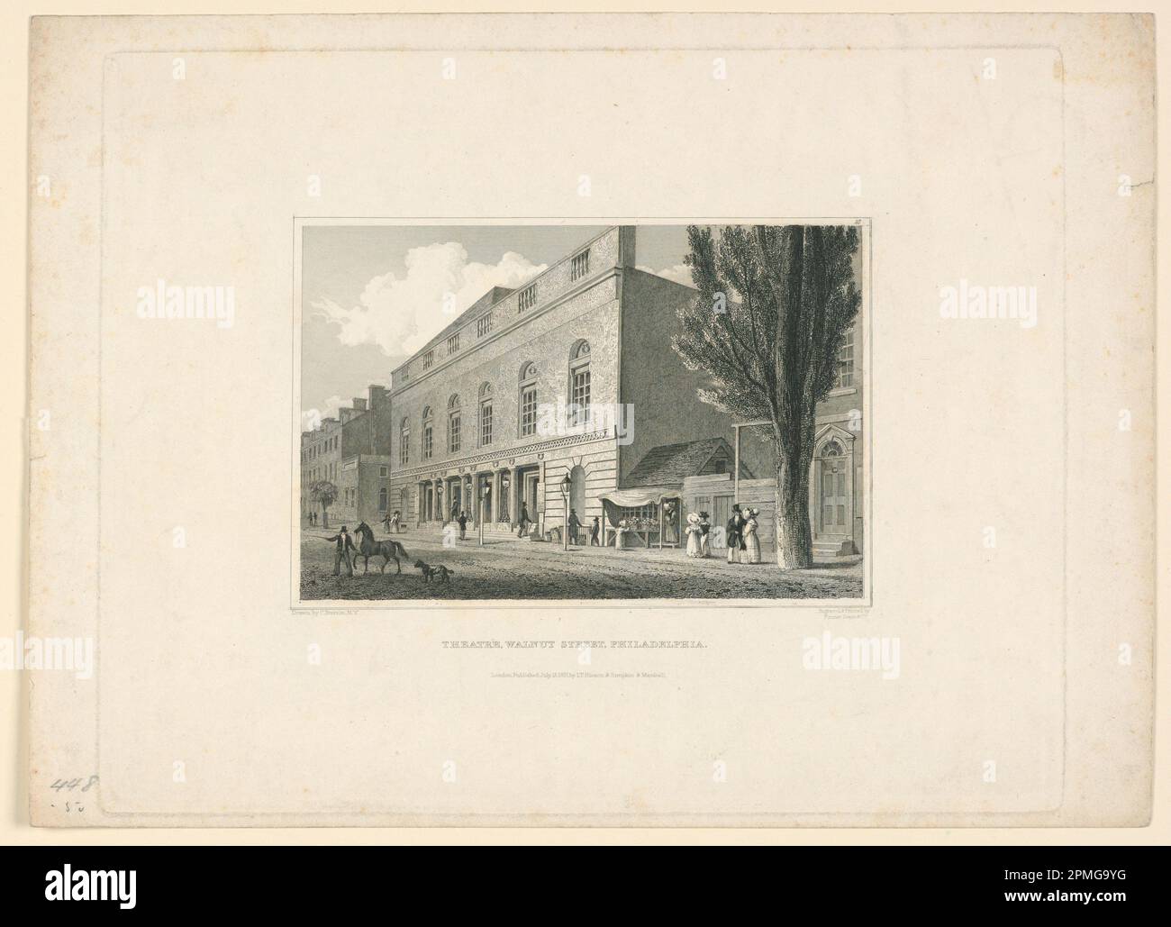 Stampa, Walnut Street Theater, Philadelphia; C. Burton; inciso da Fenner Sears & Co.; pubblicato da I.T. Heriton & Simpkin & Marshall; incisione su carta; Platemark: 20,7 x 26,1 cm (8 1/8 x 10 1/4 pollici) A x L: 22 x 30,4 cm (8 11/16 x 11 15/16 pollici) Tappetino: 35,6 x 45,7 cm (14 x 18 pollici); Bequest of Erskine Hewitt; 1938-57-1409 Foto Stock