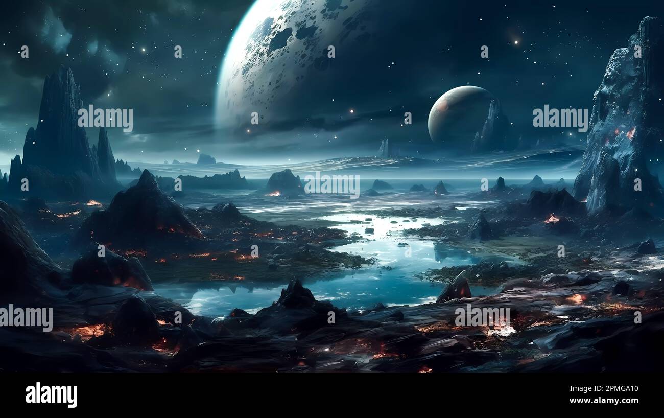 Pianeti e una galassia, carta da parati fantascienza. Fantasy pianeta