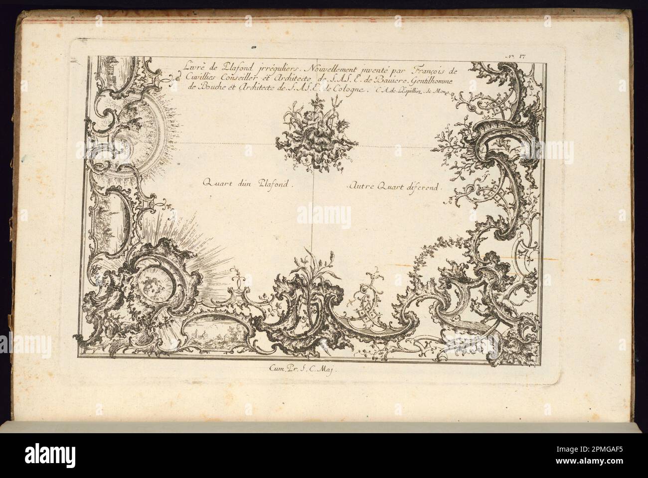 Bound Print, Title Page; Designed by Francois de Cuvilliés the Elder (Belga, Germania attiva, 1695 - 1768); Print Maker: Carl Albert von Lespilliez (tedesco, 1723 - 1796); Germania; incisione e incisione su carta; 19 x 27,8 cm (7 1/2 x 10 15/16 pollici) Foto Stock