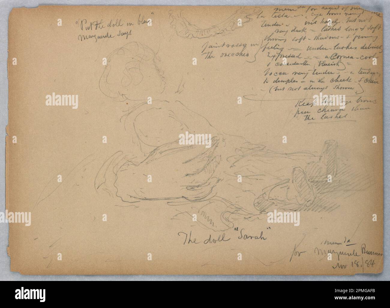 Disegno, schizzi per Ritratto di Burrows di Marguerite; Daniel Huntington (americano, 1816–1906); USA; grafite su carta grigio-marrone; 25,4 x 35,6 cm (10 x 14 pollici); Bequest di Erskine Hewitt; 1942-50-513 Foto Stock