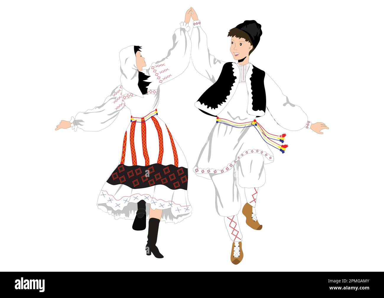 Un uomo e una donna ballano danze tradizionali. Danza popolare, danza tradizionale Illustrazione Vettoriale