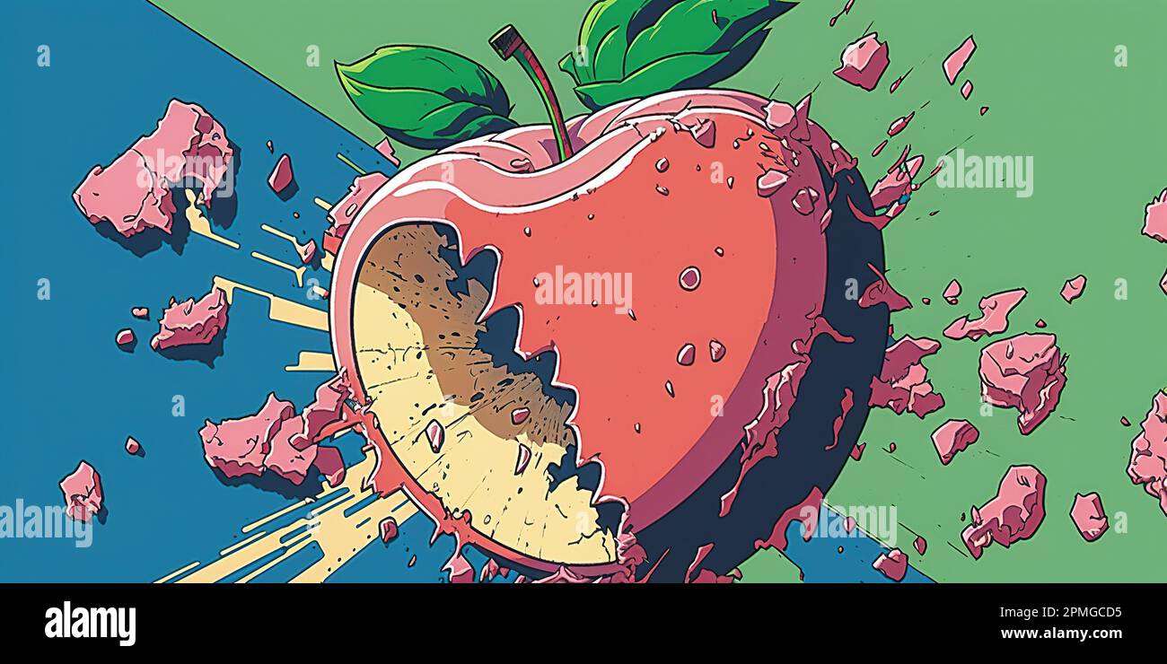 Distruggi la mela nella pittura in stile Anime Foto Stock