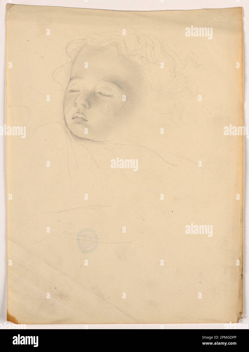 Disegno, Bambino addormentato; Daniel Huntington (americano, 1816–1906); oggetto: Charles Huntington; USA; carta per colate con crema di grafite; 22,8 x 14 cm (9 x 5 1/2 pollici); Bequest of Erskine Hewitt; 1942-50-125 Foto Stock