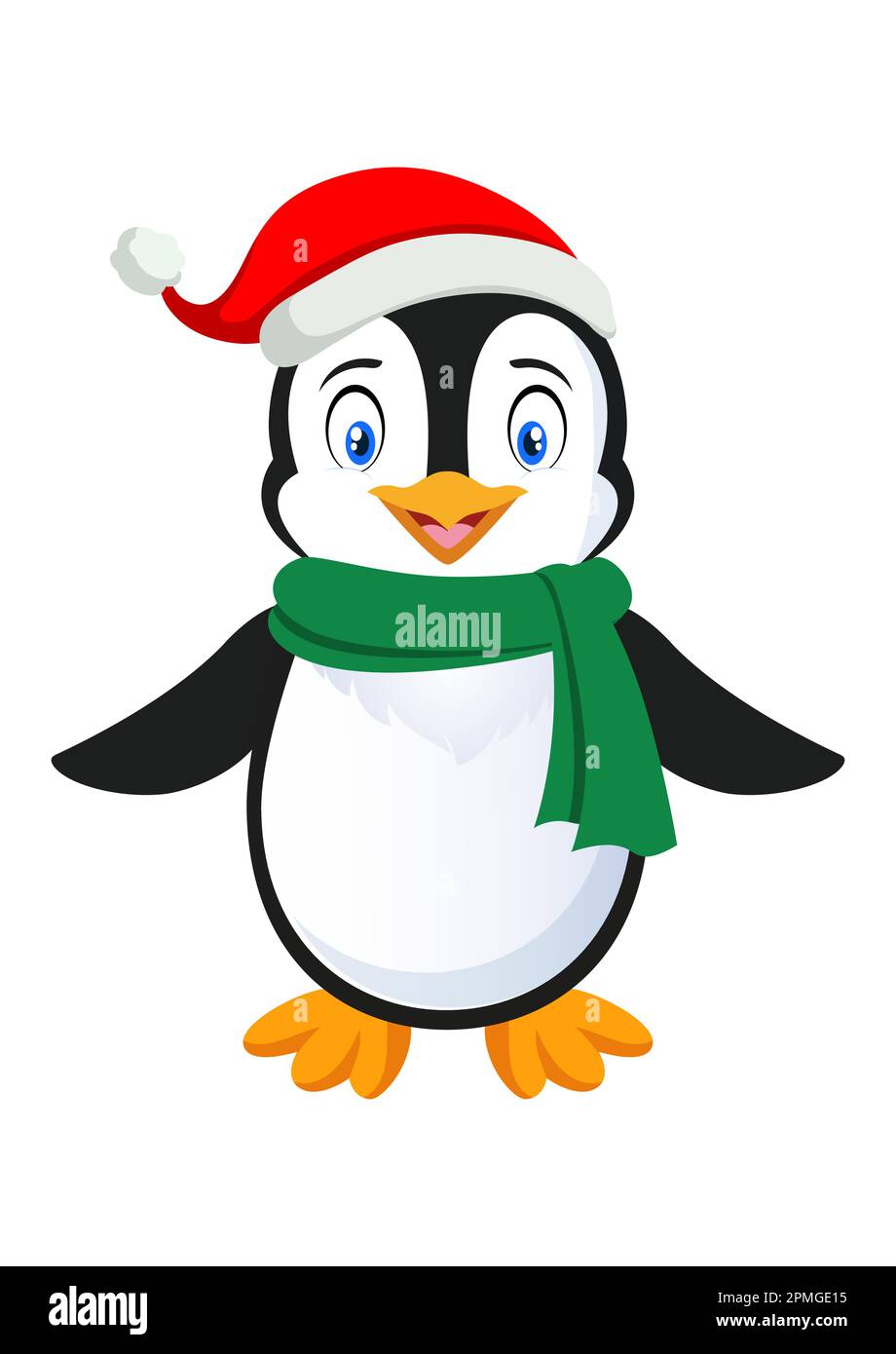 Carino pinguino Cartoon vettore personaggio su sfondo bianco Illustrazione Vettoriale