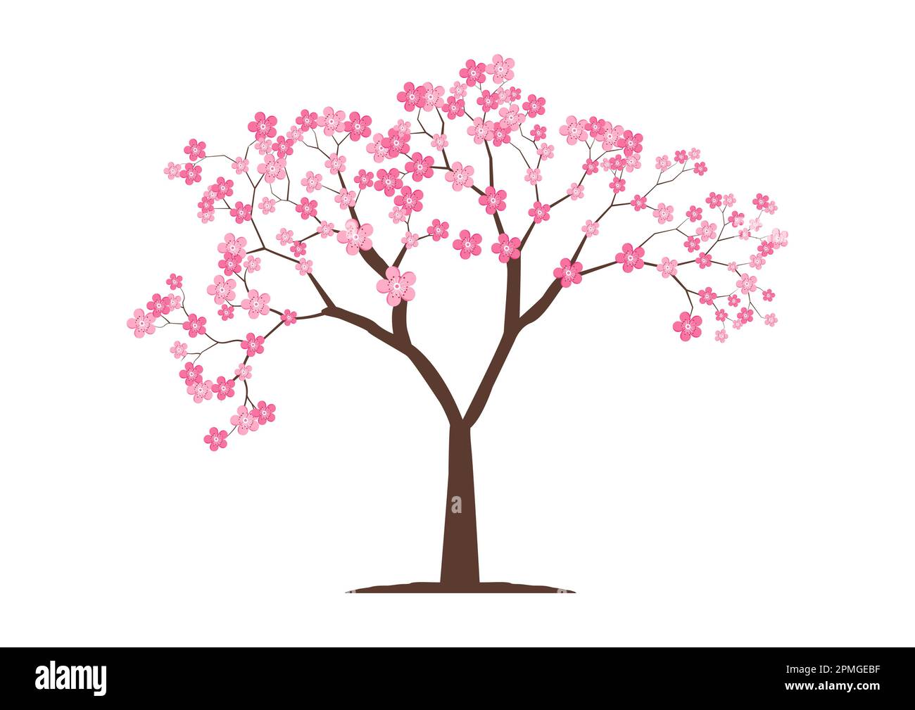 Albero di fiore di ciliegio su vettore piatto stile isolato su sfondo bianco Illustrazione Vettoriale