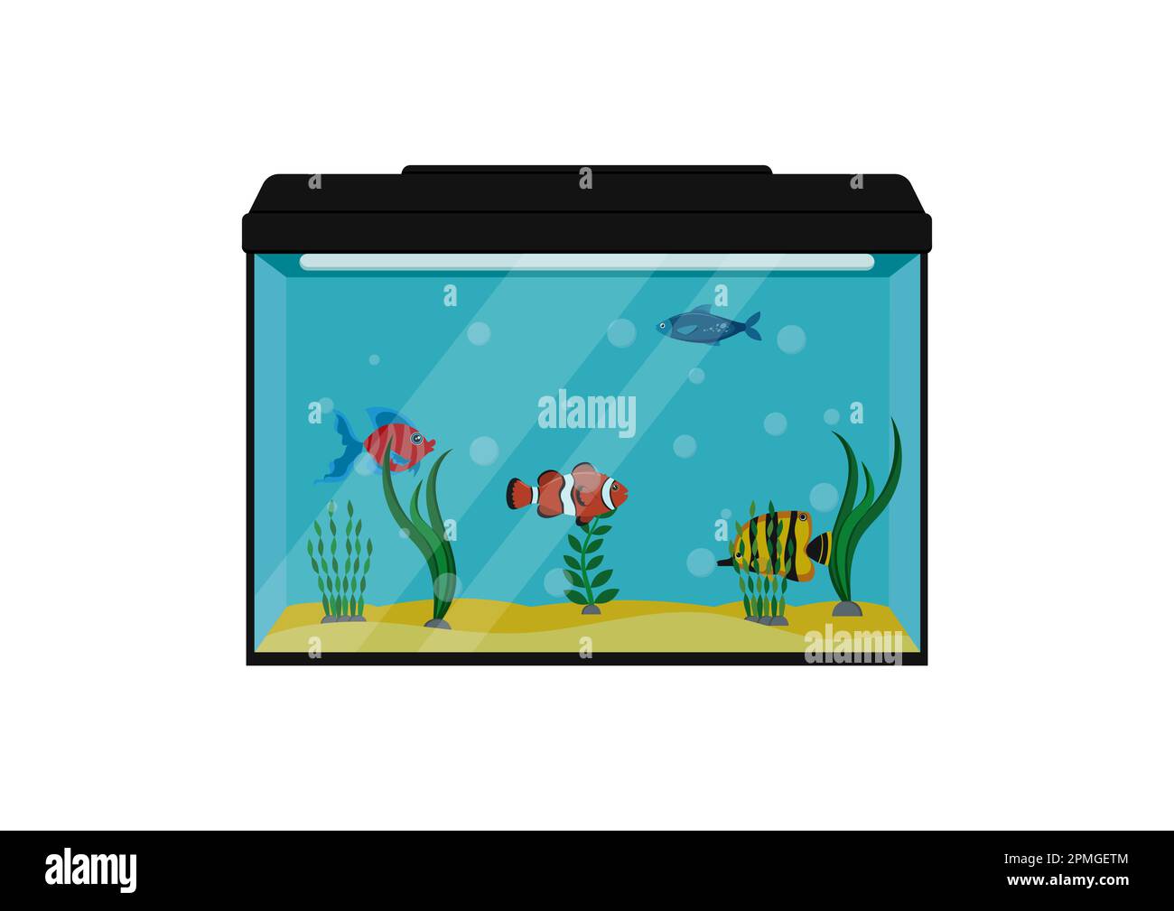 Pesci in Acquario Clipart Vector Illustration. Serbatoio di pesce isolato su sfondo bianco Illustrazione Vettoriale