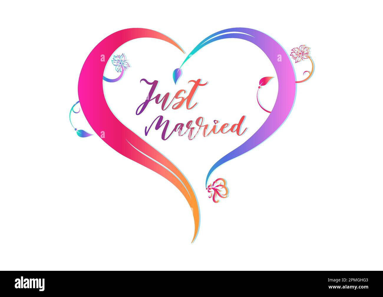 Just Married Heart clipart Illustrazione isolata su uno sfondo bianco Illustrazione Vettoriale