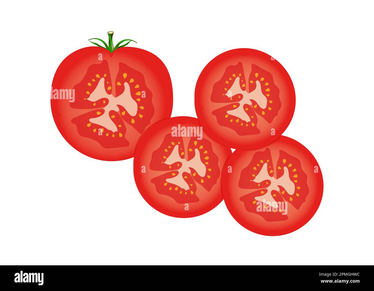 Metà di pomodoro e fette di pomodoro Clipart Vector Illustrazione Vettoriale