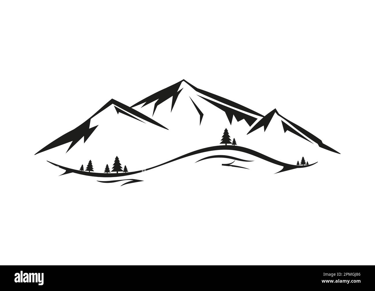 Icona della vista panoramica della montagna in un'illustrazione vettoriale in stile piatto Illustrazione Vettoriale