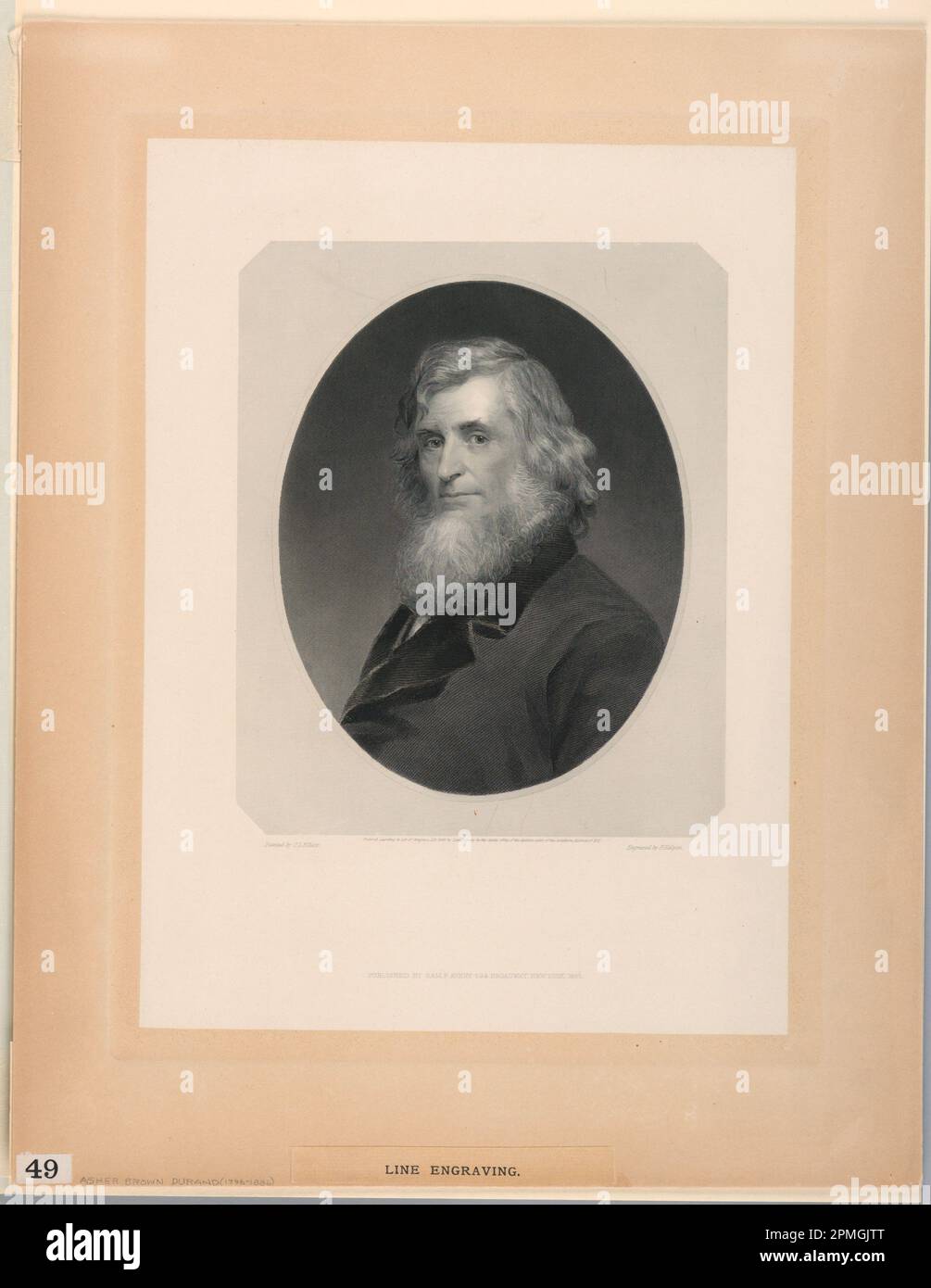 Stampa, ritratto di Asher B. Durand; sitter: Asher Brown Durand (1796 – 1886); USA; incisione su carta cinese, posata; piastra: 33 x 24 cm (13 pollici) x 9 7/16 poll.) Carta: 43 x 33,5 cm (16 15/16 x 13 3/16 pollici) Foto Stock