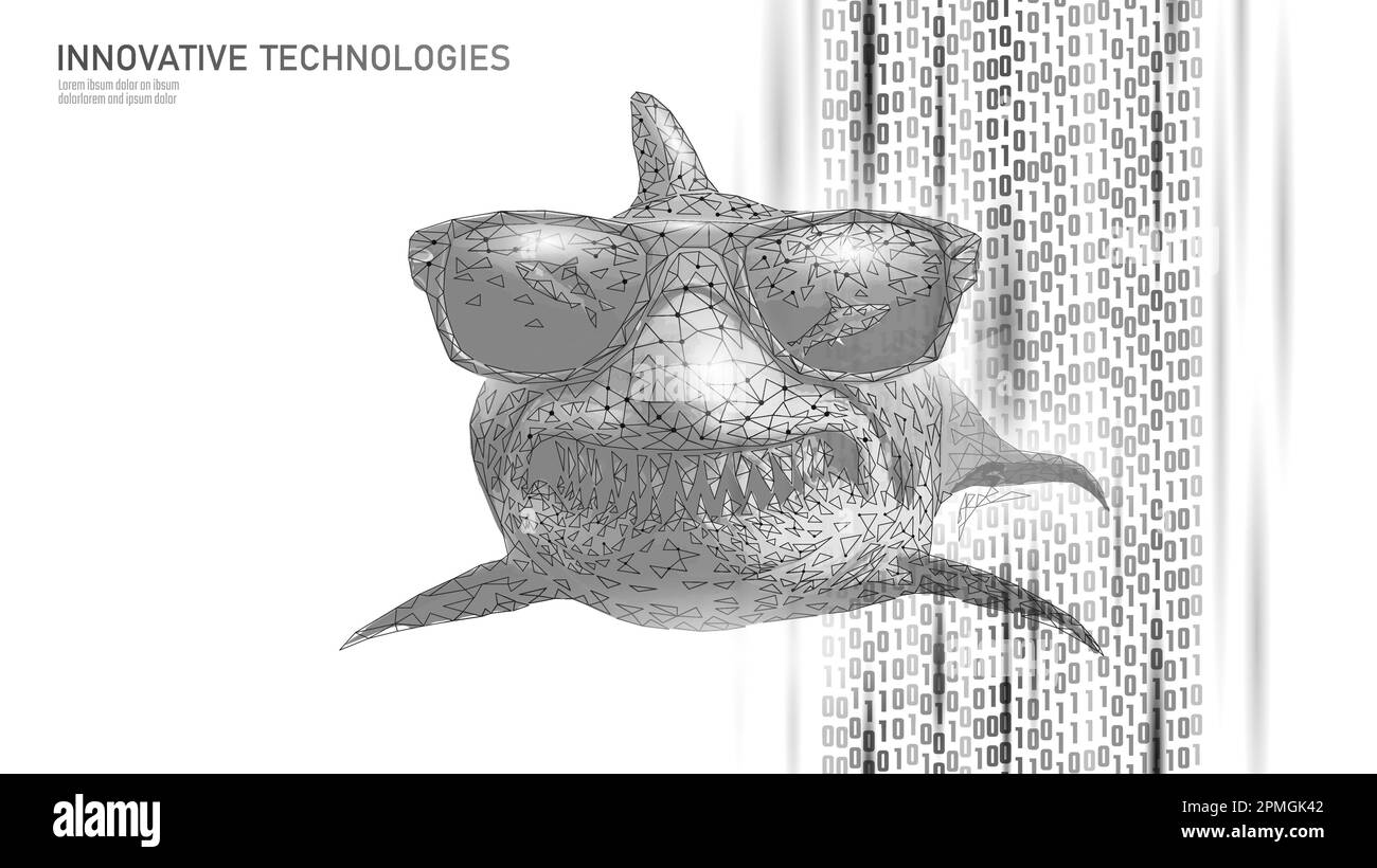 Squalo oceano in occhiali da sole. Aprire la bocca pericolosa e dentosa con molti denti. Il mare blu subacqueo ondeggia in acqua limpida lo squalo nuota in avanti Illustrazione Vettoriale