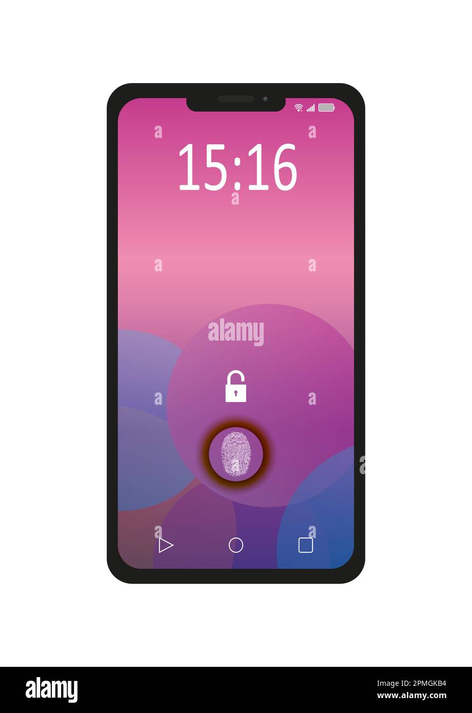 Vettore di sblocco delle impronte digitali del telefono. Sblocco tramite impronta digitale Illustrazione Vettoriale