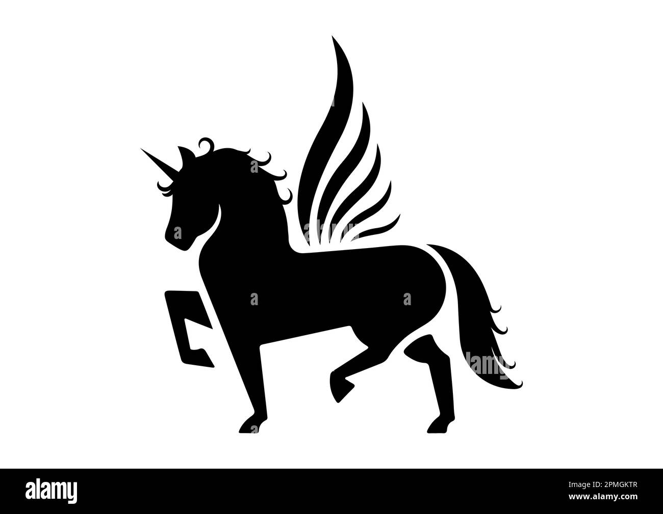 Pegasus Icon Flat Design Vector. Silhouette nera di Pegaso Illustrazione Vettoriale