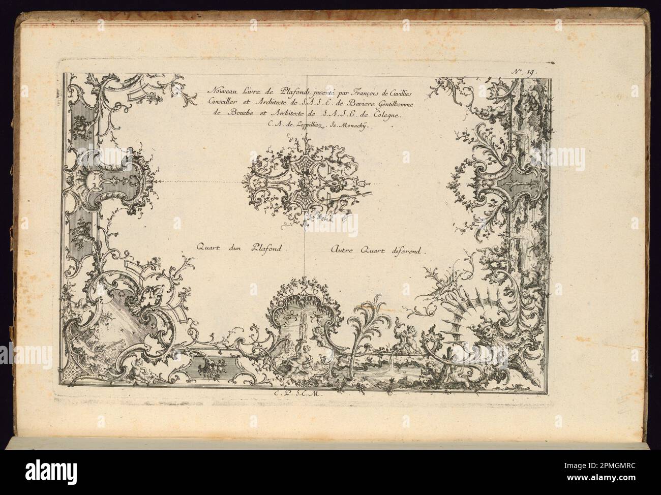 Bound Print, Title Page; Designed by Francois de Cuvilliés the Elder (Belga, Germania attiva, 1695 - 1768); Print Maker: Carl Albert von Lespilliez (tedesco, 1723 - 1796); Germania; incisione e incisione su carta; 18,7 x 27,8 cm (7 3/8 x 10 15/16 pollici) Foto Stock