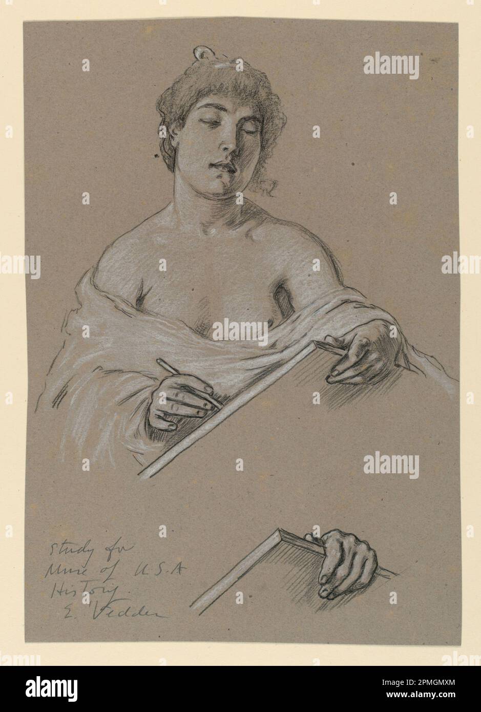 Disegno, studio per "Muse of History"; Elihu Vedder (americano, 1836 – 1923); USA; pastello a pastello su carta grigia; 30,9 x 21,7 cm (12 3/16 x 8 9/16 pollici) Foto Stock