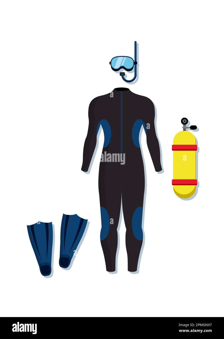 Set di muta Diver Clipart Vector isolato su sfondo bianco Illustrazione Vettoriale