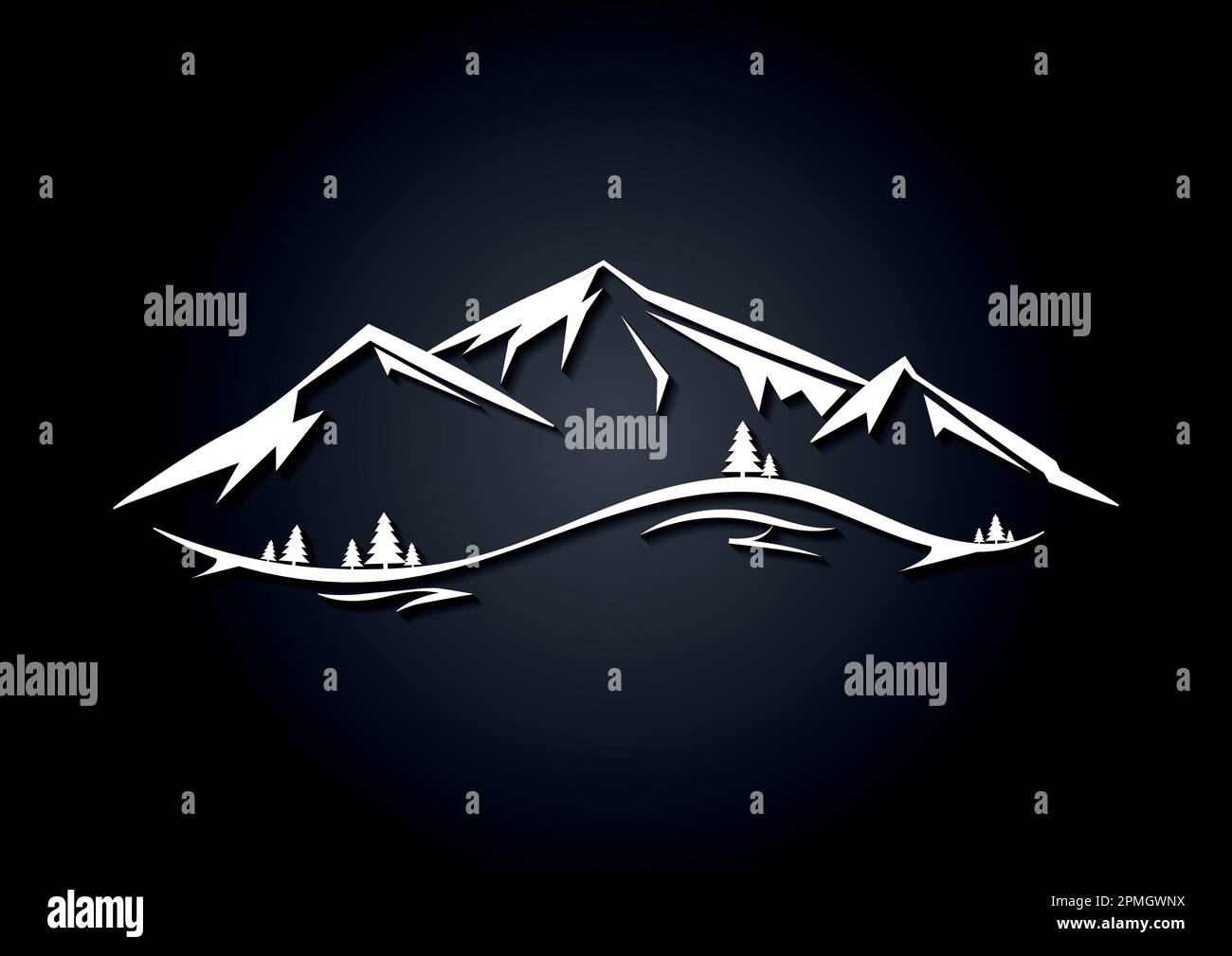 Illustrazione vettoriale di una vista panoramica bianca della montagna in stile piatto Illustrazione Vettoriale