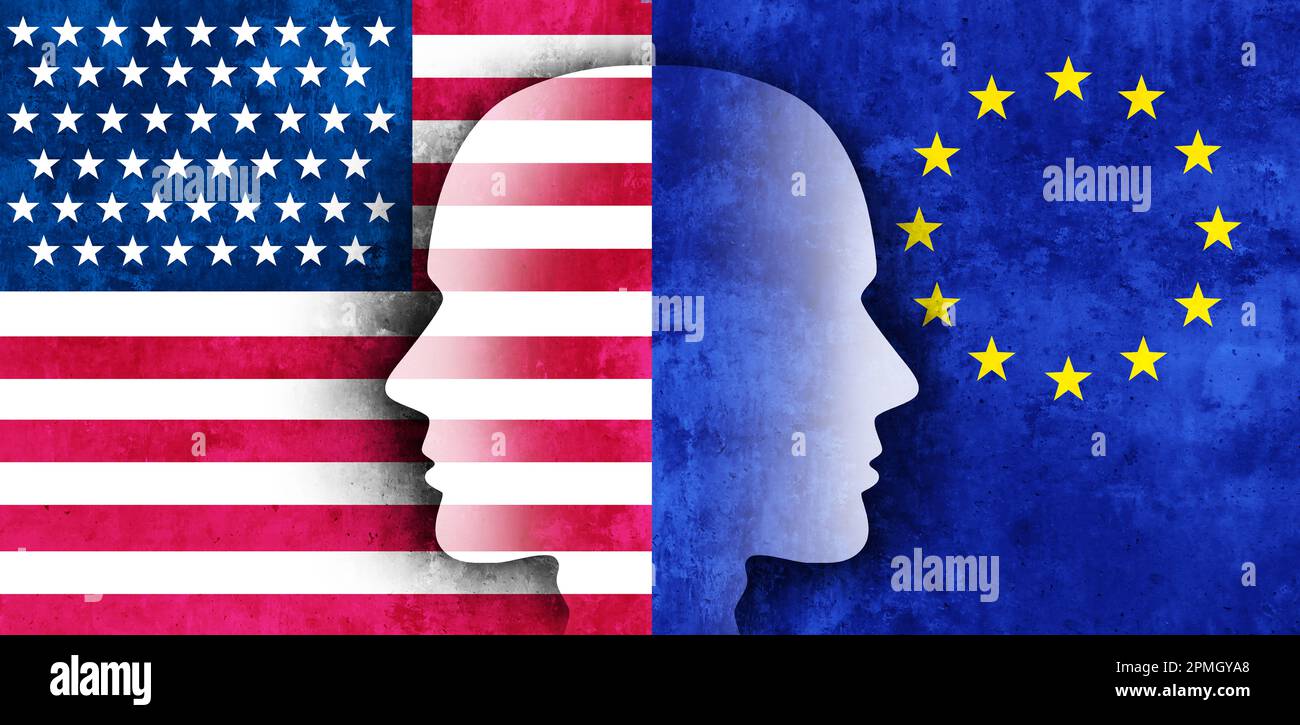 Stati Uniti Unione europea Relazioni con l'UE e gli Stati Uniti questioni geopolitiche o sfida economica come esportazioni e importazioni tra i due come Washington Foto Stock