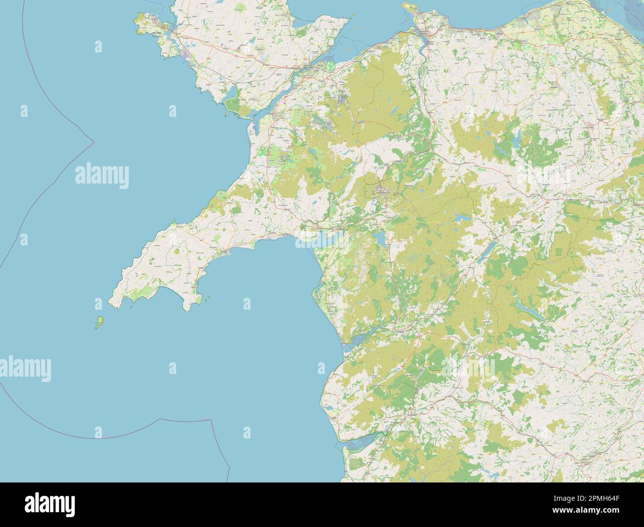 Gwynedd, regione del Galles - Gran Bretagna. Aprire la mappa stradale Foto Stock