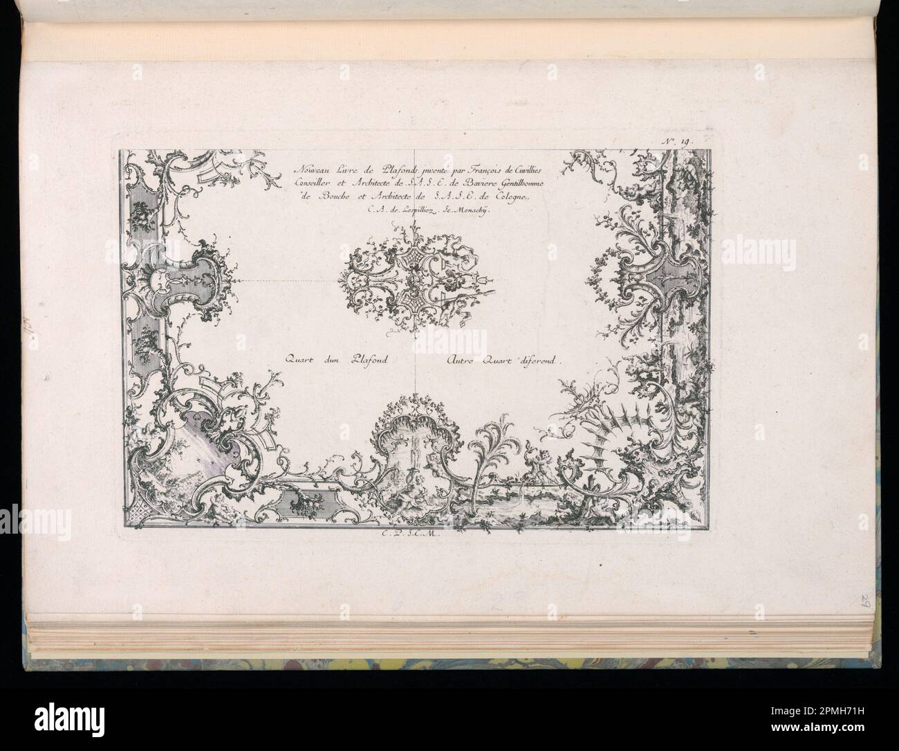 Bound Print, Title Page; Designed by Francois de Cuvilliés the Elder (Belga, Germania attiva, 1695 - 1768); Print Maker: Carl Albert von Lespilliez (tedesco, 1723 - 1796); Germania; incisione e incisione su carta; 18,7 x 27,8 cm (7 3/8 x 10 15/16 pollici) Foto Stock