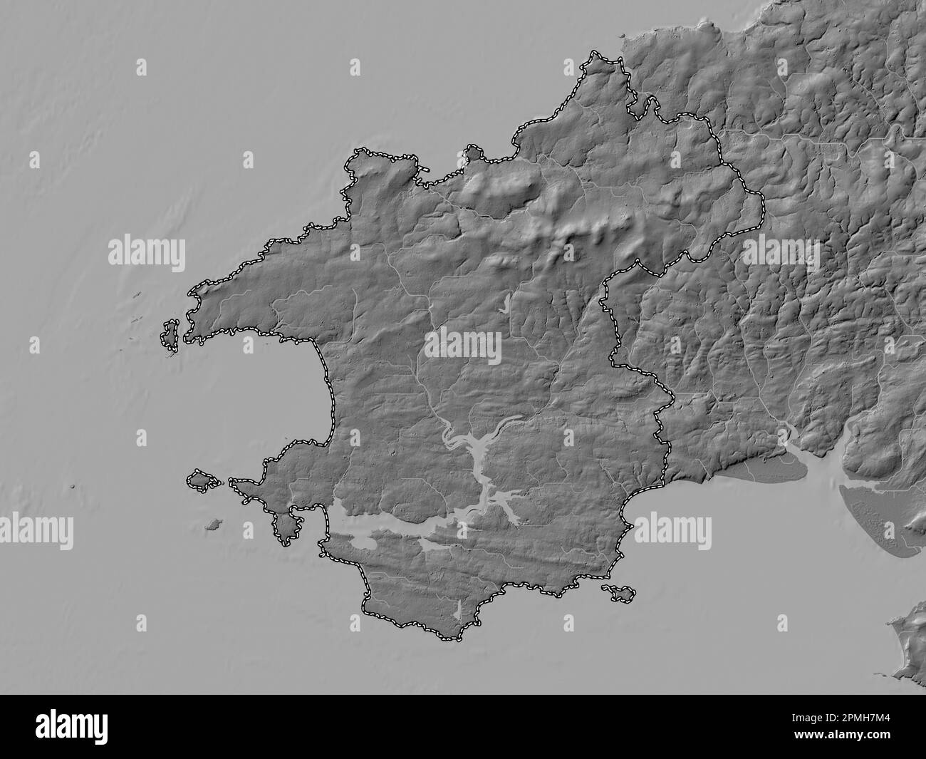 Pembrokeshire, regione del Galles - Gran Bretagna. Mappa altimetrica bilivello con laghi e fiumi Foto Stock