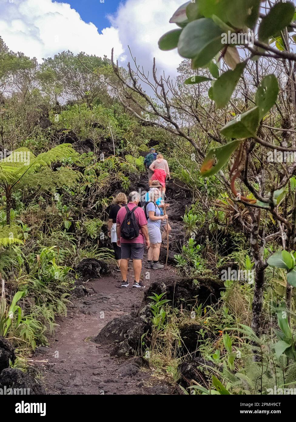 Parco Nazionale del vulcano Arenal, Costa Rica - escursione della gente sul vulcano Arenal nella zona del flusso di lava 1968. Foto Stock