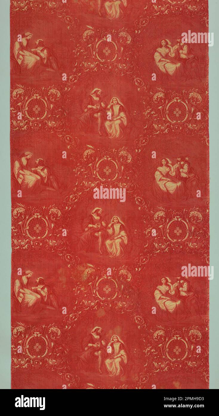 Tessuto; cotone; ripetizione a: 44,5 cm (17 1/2 poll.) Ordito x trama (a): 210 x 74 cm (6 ft. 10 11/16 poll. x 29 1/8 poll.) Ordito x trama (b): 209 x 74 cm (6 ft. 10 5/16 poll. x 29 1/8 poll.) Ordito x trama (c): 210 x 74 cm (6 ft. 10 11/16 poll. x 29 1/8 poll.) Foto Stock