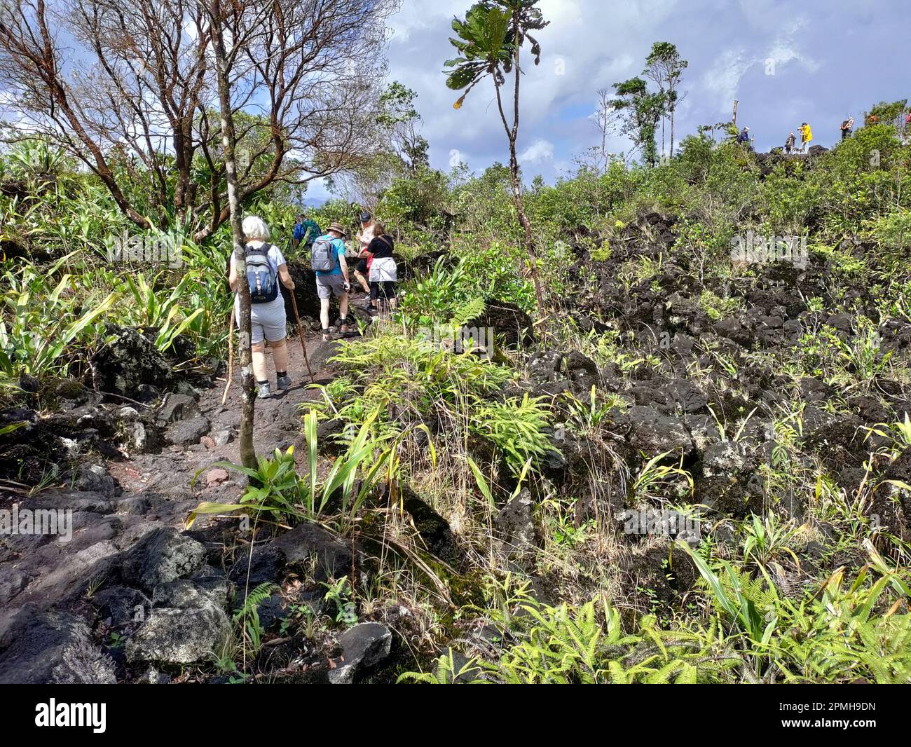 Parco Nazionale del vulcano Arenal, Costa Rica - escursione della gente sul vulcano Arenal nella zona del flusso di lava 1968. Foto Stock