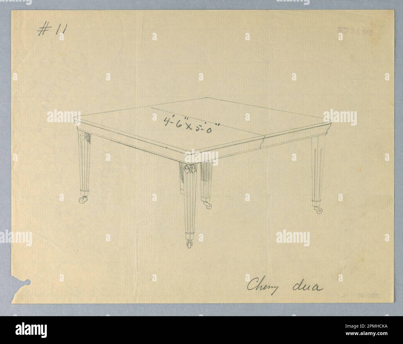 Disegno, disegno per tavola di legno di ciliegio; disegnato da A.N. Davenport Co.; grafite su carta sottile, crema; 21,0 x 27,6 cm (8 1/4 x 10 7/8 pollici) Foto Stock