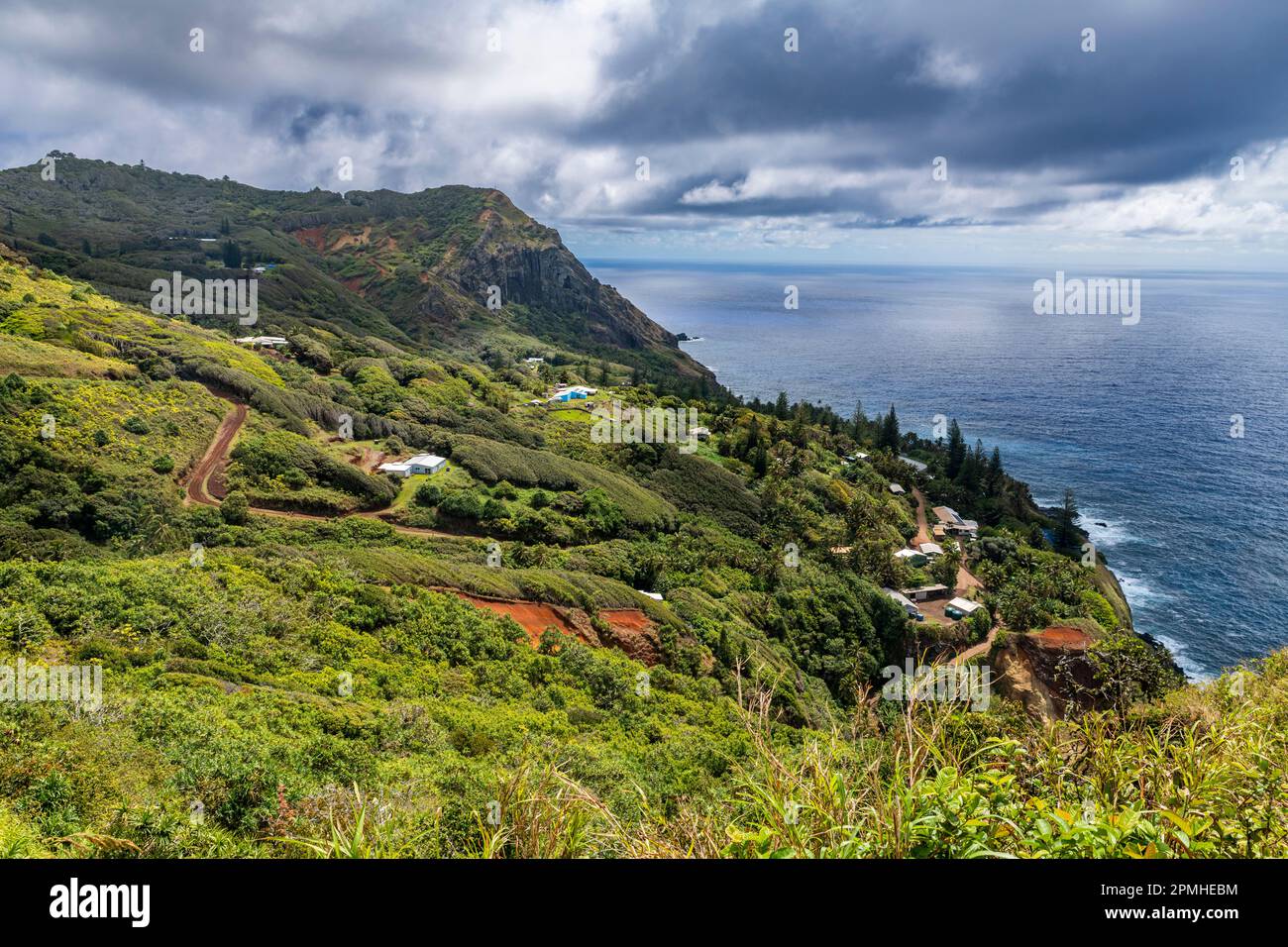 Vista sull'isola di Pitcairn, sul territorio britannico d'oltremare, sul Pacifico meridionale e sul Pacifico Foto Stock