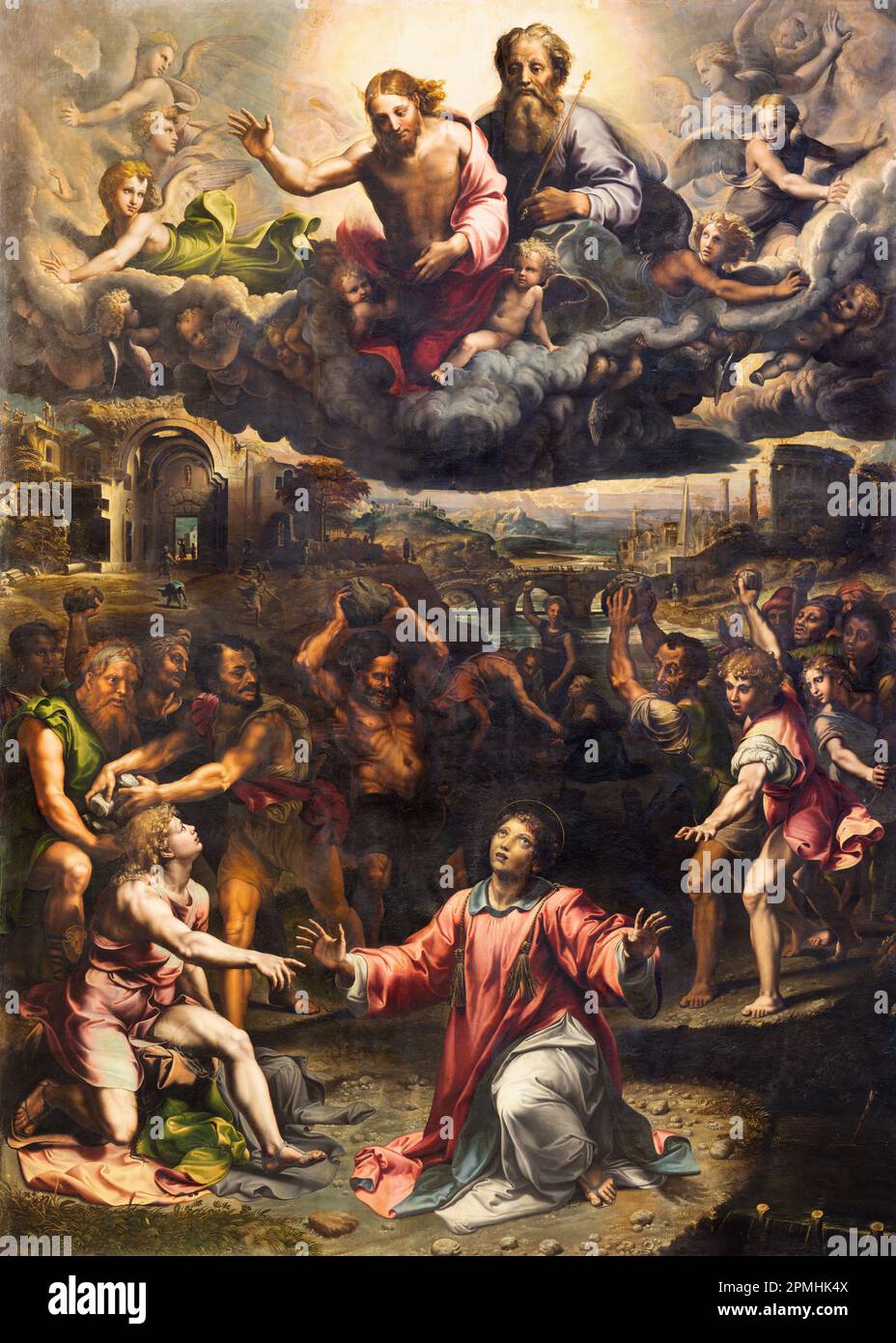 GENOVA, ITALIA - 6 MARZO 2023: La pittura di lapidazione di San Stefano nella chiesa di Santo Stefano di Giulio Romano (1521). Foto Stock
