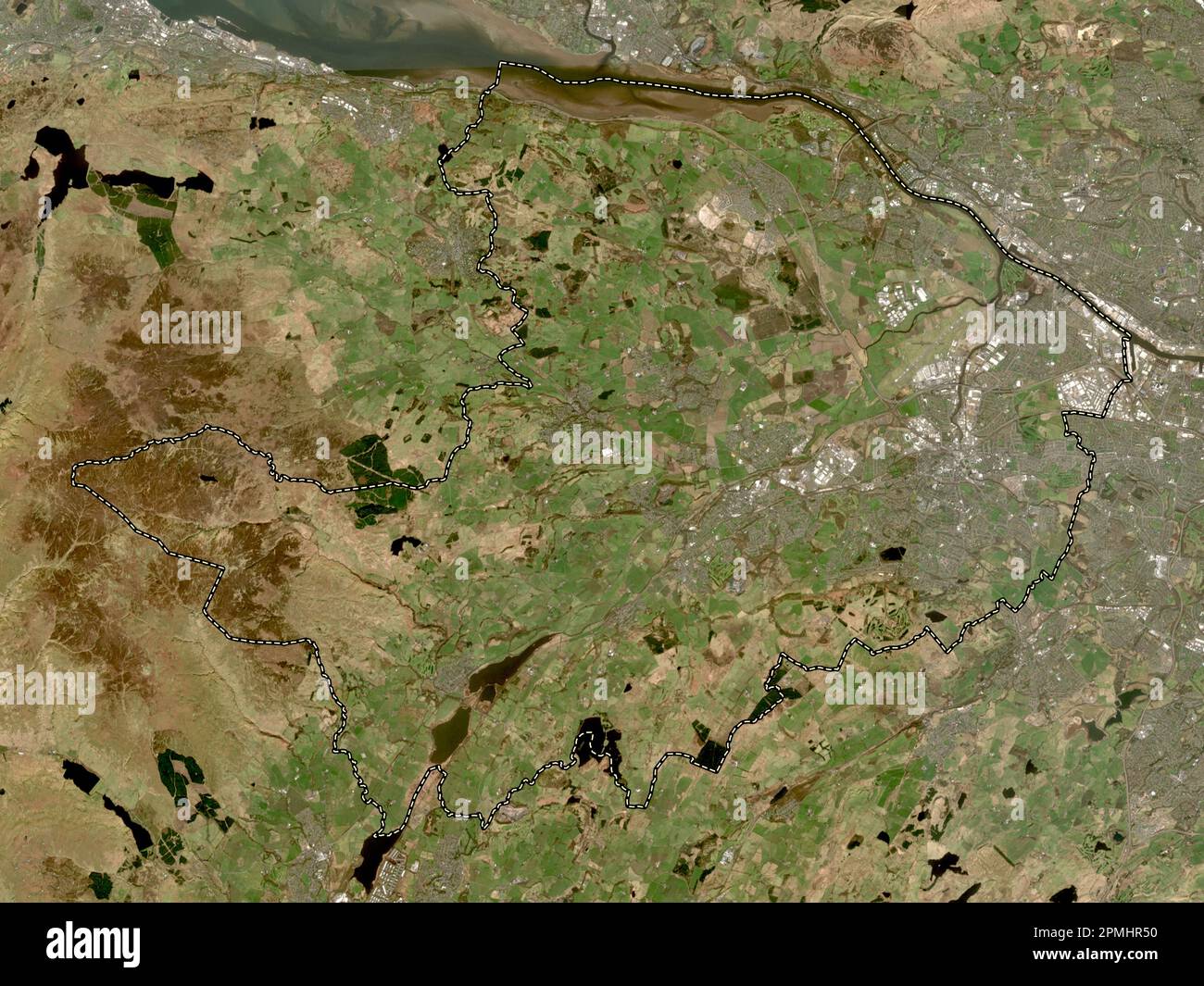 Renfrewshire, regione della Scozia - Gran Bretagna. Mappa satellitare a bassa risoluzione Foto Stock