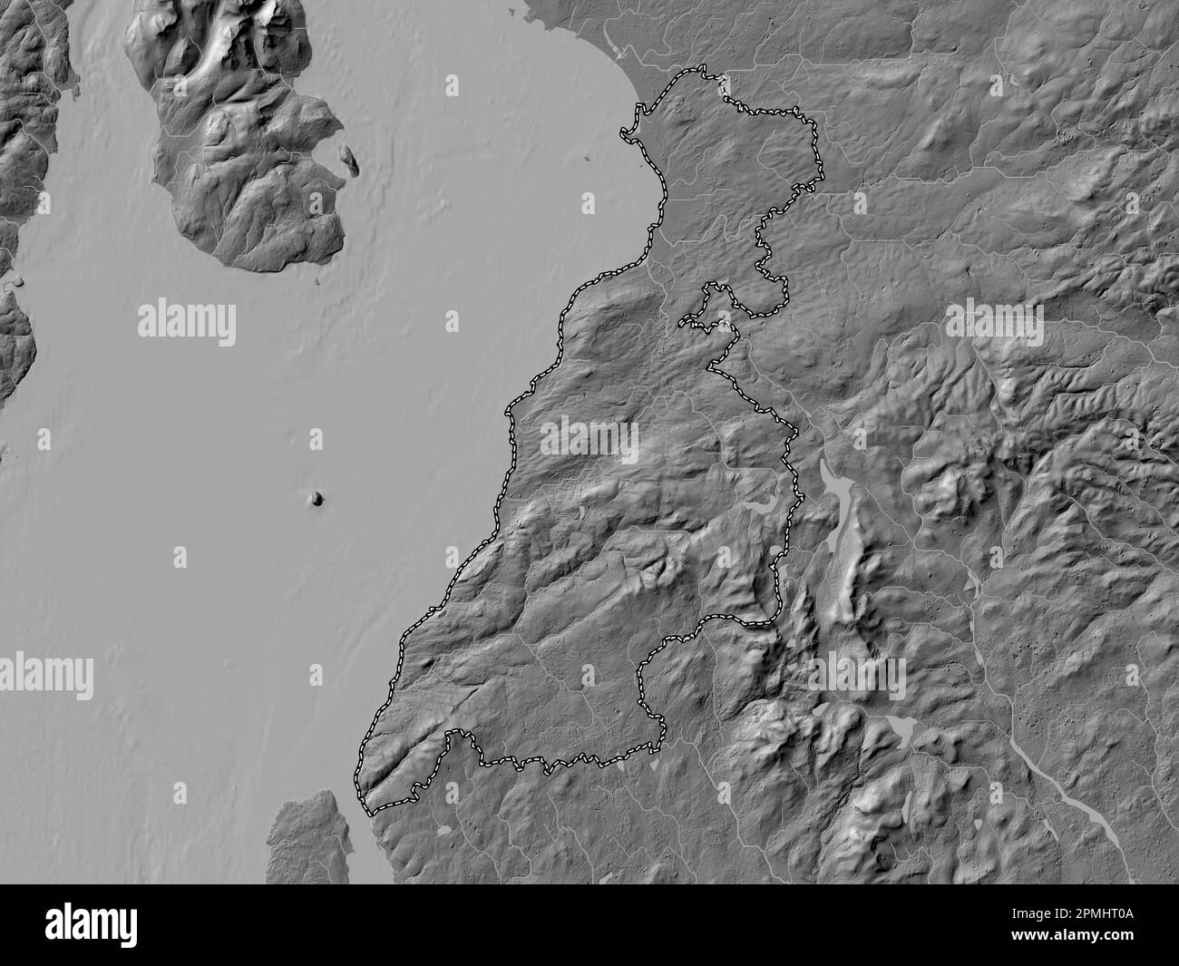 Ayrshire meridionale, regione della Scozia - Gran Bretagna. Mappa altimetrica bilivello con laghi e fiumi Foto Stock