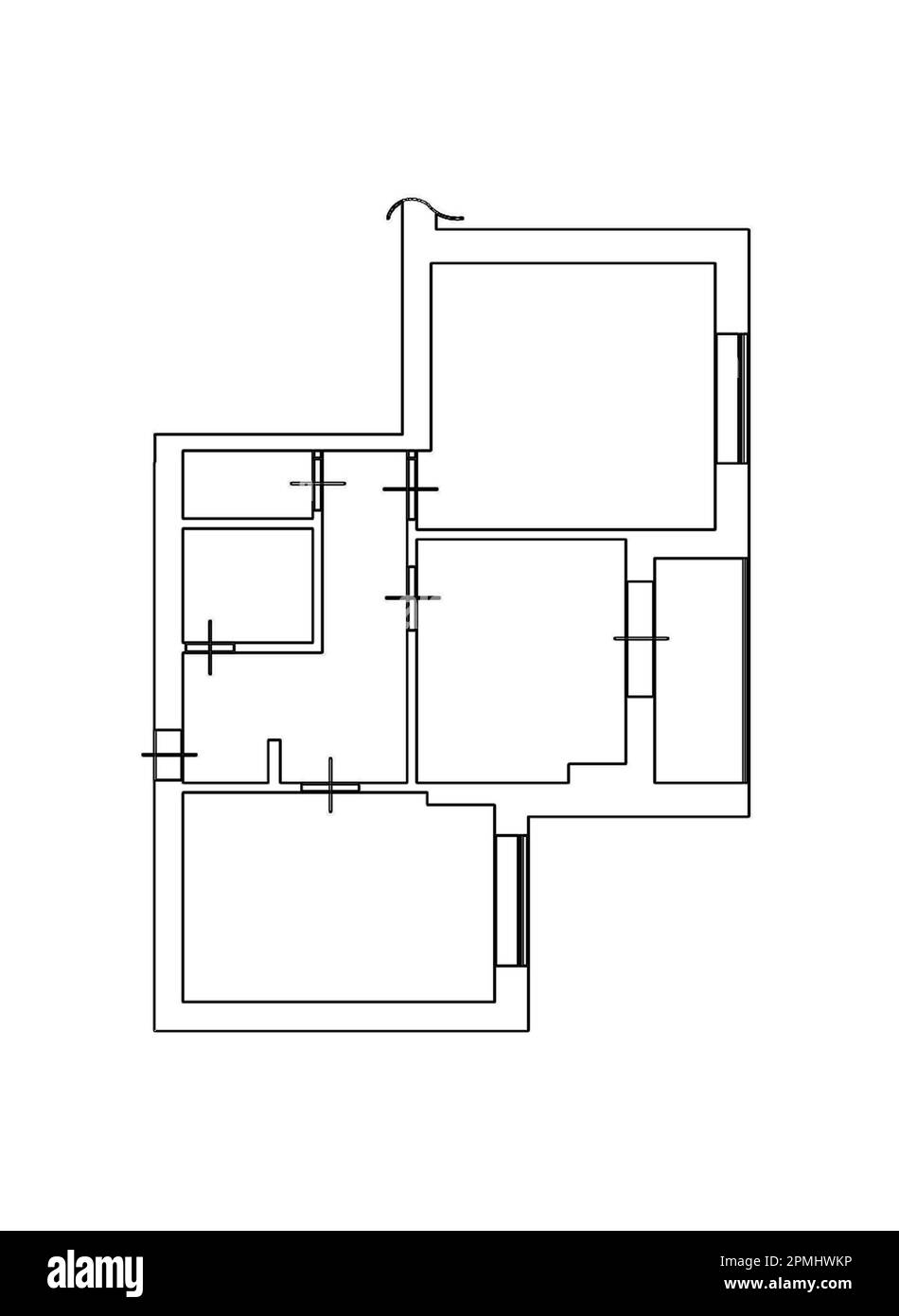 Pianta. Appartamento Blueprint con elementi da costruzione. Progetto della casa. piano 2d. Pianta in bianco e nero. pianta a 2D piani Foto Stock